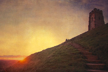 “It was the cooling hour, just when the rounded red sun sinks down behind the azure hill, Which then seems as if the whole earth is bounded, Circling all nature, hush’d, and dim, and still” thumbnail