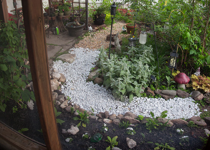 In the foreground is the moon garden, filled with night scented plants, as well as white bloomers which will glow nicely against the black mulch. Going further back you find more night scented plants, including those which could be overpowering up close