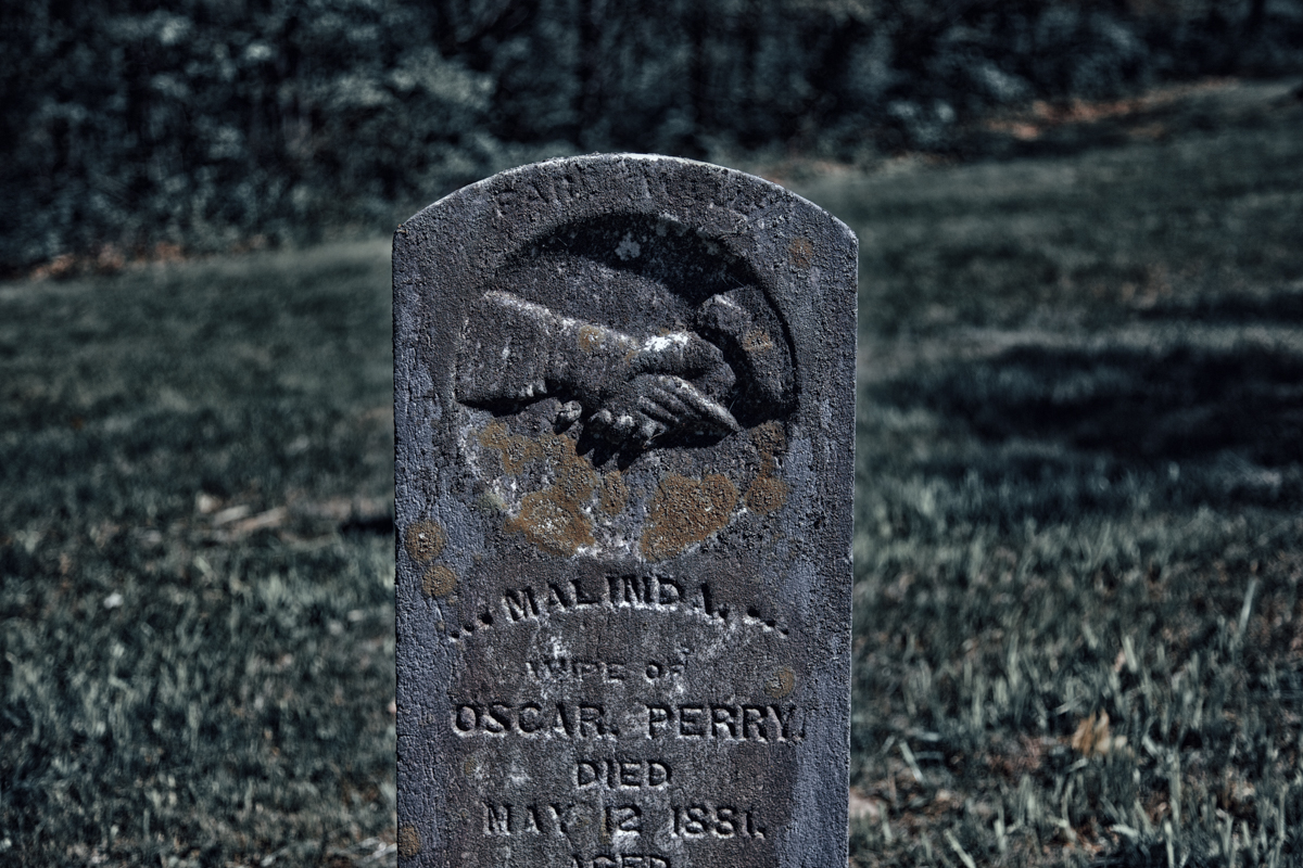 Matrimonial Handshake Carving on Tombstone. Ridge Cemetery,