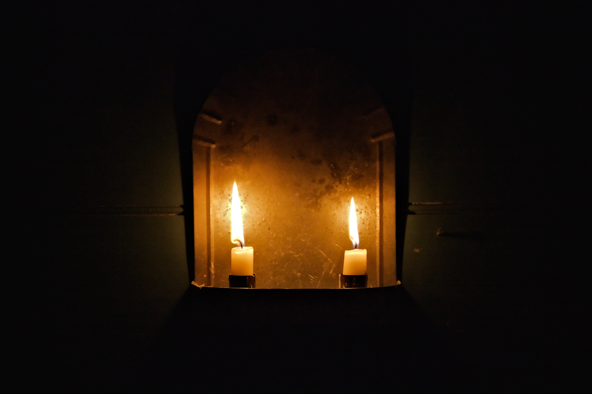 Double Candle Lamp: 19th Century Daily Life, District No. 6 Manhasset School, c. 1845, Old Bethpage Village Restoration