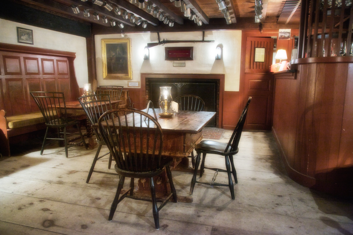 Barroom, Wayside Inn, c. 1716, Sudbury, Middlesex County, Massachusetts. This was the tavern where the poet Henry Wadsworth Longfellow holed up and wrote Tales From a Wayside Inn, which included the poem Paul Revere's Ride in 1860
