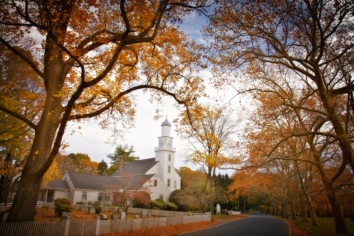 The First Presbyterian Church of Brookhaven on Setauket Village Green, c. 1812. The first church to be built in the township of Brookhaven, the building was used to house men and horses alike during the American Revolution. Heavily fortified at the time, it was the objective of Colonial troops during the Battle of Setauket.
