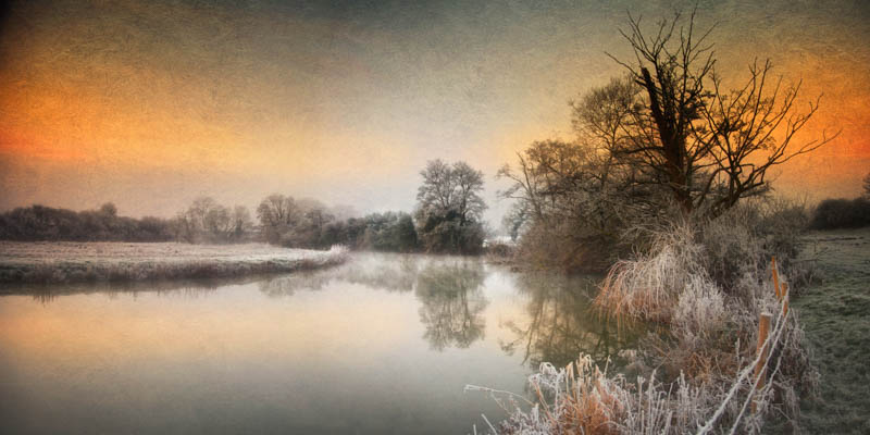 Frosty morning after sunrise