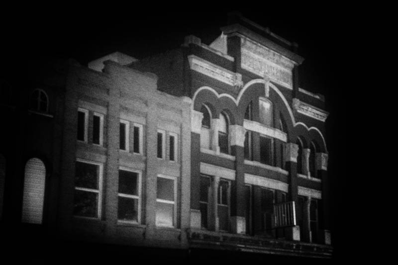 Facade of old buildings in the riverfront town of Mt. Vernon, Indiana