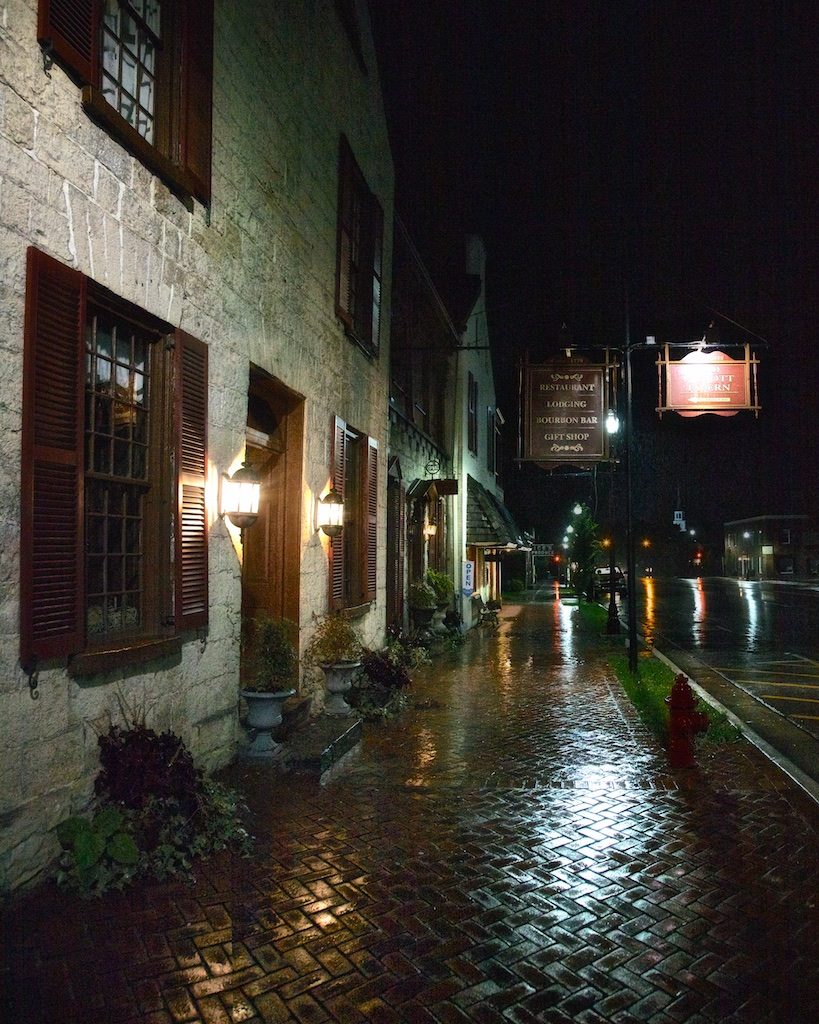 Colonial Era Taverns: Rainy Night Outside Old Talbott Tavern, c. 1779, Bardstown, Nelson County, Kentucky