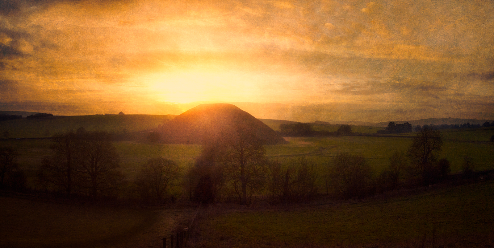 View from Waden Hill of Silbury Hill at sunset