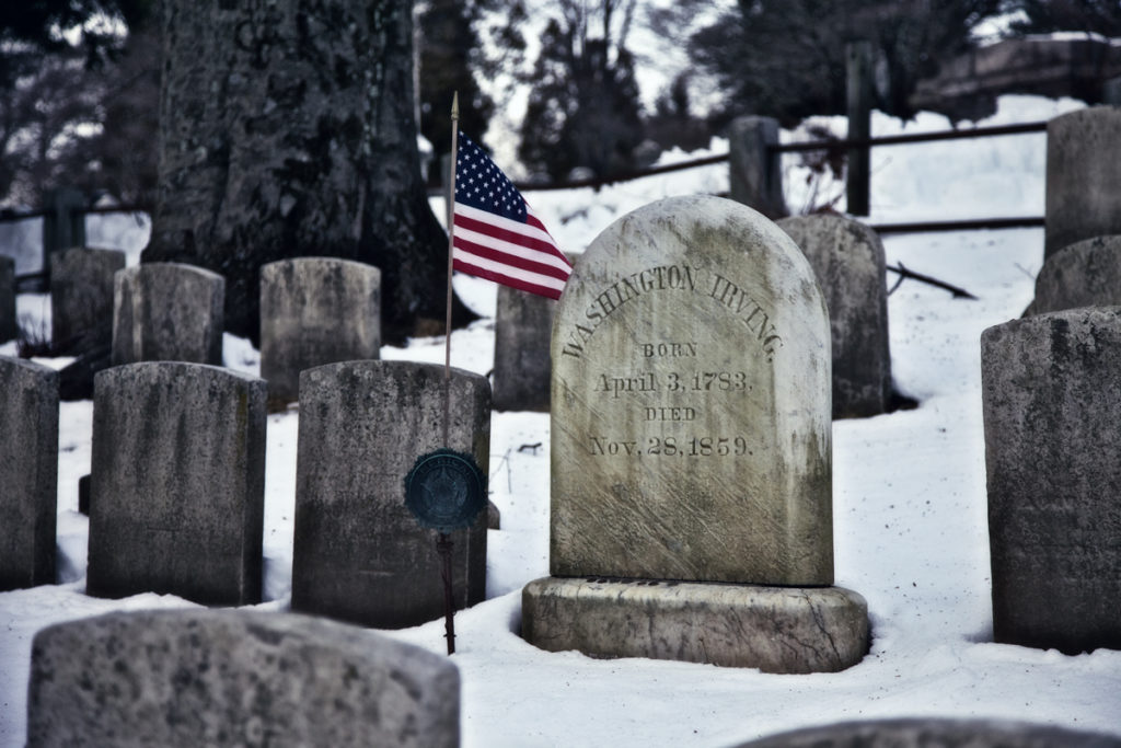 The Grave of Washington Irving, whose writing inspired Dickens' own Christmas ghost story, A Christmas Carol