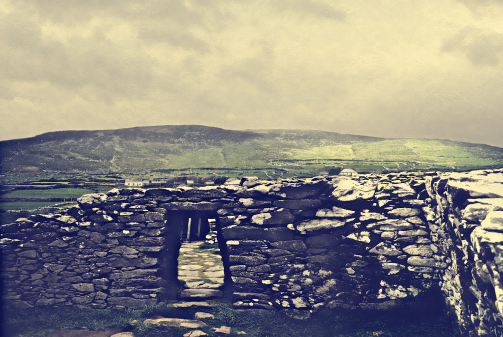 View from the interior of Dunbeg Fort, with Mount Eagle in the background