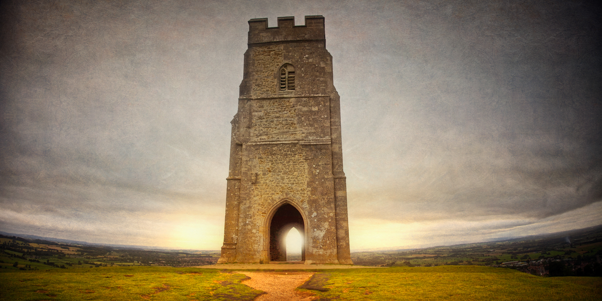 Photo of the approach to St. Michael's tower on Glastonbury Tor