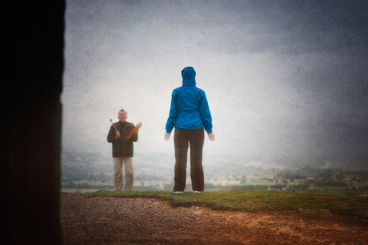 Photo of a new age Ceremony on Glastonbury Tor in the mist