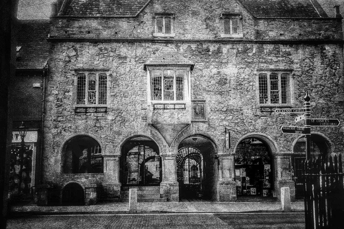 The Tholsel in the center of old Kilkenny, where the first burning of a convicted witch in Ireland took place. This structure wasn't build for several centuries after however. There is a legend that the building which stood on this spot was consumed by fire, revenge by a curse from the unfortunate victim.